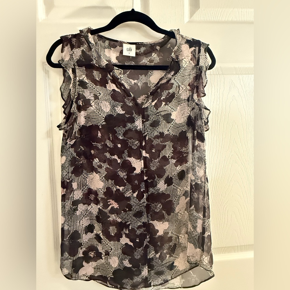 Cabi Women's Black and Purple Floral Print Blouse